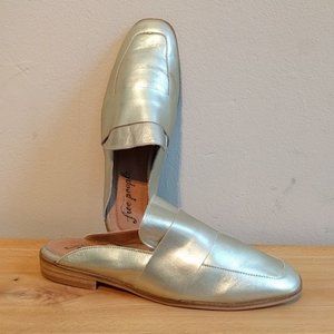 Free People Gold Leather Mules